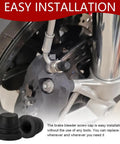 18 Pack Heavy Duty Rubber Brake Bleeder Screw Caps And Durable Grease Fitting Zerk Caps shown on a motorcycle brake caliper.