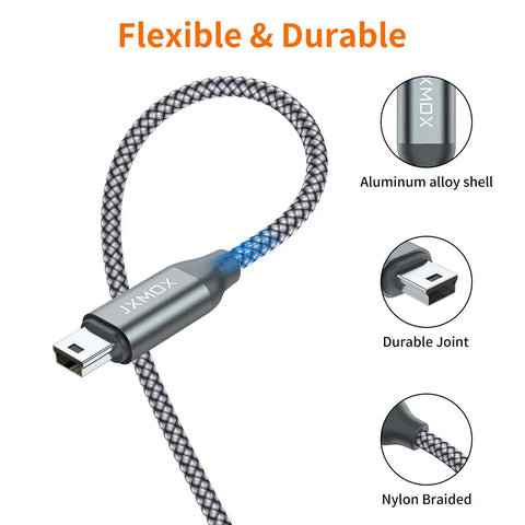 Mini USB Cable 2 Pack 3.3ft USB 2.0 Type A Male To Mini B Charging Cord For Cameras, Dash Cams, MP3 Players, GPS Receivers, Garmin Nuvi, PS3 Controllers, And Other Mini B Port Devices, nylon braided