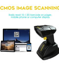 Wireless Barcode Scanner With Charging Cradle That Reads 1D And 2D Barcodes Including QR Data Matrix And PDF417 From Paper Or Screens