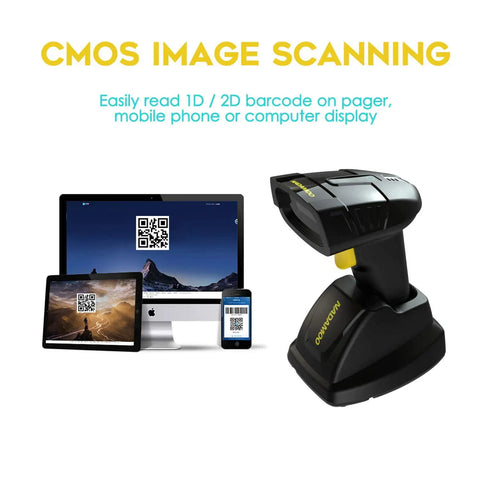 Wireless Barcode Scanner With Charging Cradle That Reads 1D And 2D Barcodes Including QR Data Matrix And PDF417 From Paper Or Screens