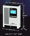 Slick 96V 45A MPPT Solar Charge Controller with LCD display, dimensions: 206mm x 250mm x 185mm, for off grid use.