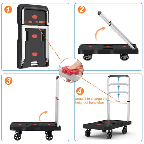 Foldable Platform Hand Truck Cart With 330 Pound Capacity, Adjustable Height Handle, 360 Degree Swivel Wheels assembly steps