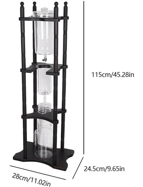 Large Capacity Cold Brew Drip Coffee Maker With Solid Wood Base And Two Thousand Five Hundred Milliliter Tank, dimensions 115cm height.
