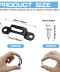 Premium Heavy Duty 60 Piece Concealed Furniture Slide Connectors And Snap On Buckle Fasteners For Rock Solid Cabinet Assembly Tool Free Half Pass Hardware Kit Bundle with size details.