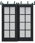 Barn Style Sliding Closet Doors 48 By 96 Inches With Antracite Frosted Glass, Heavy Duty 6.6 Ft Rails Hardware Kit, Solid Wood Frame