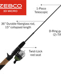 Pocket Sized Micro Adventure Spincast Rod And Reel Combo 36 Inch Telescopic Ultra Light Power Moderate Action Silver And Green
