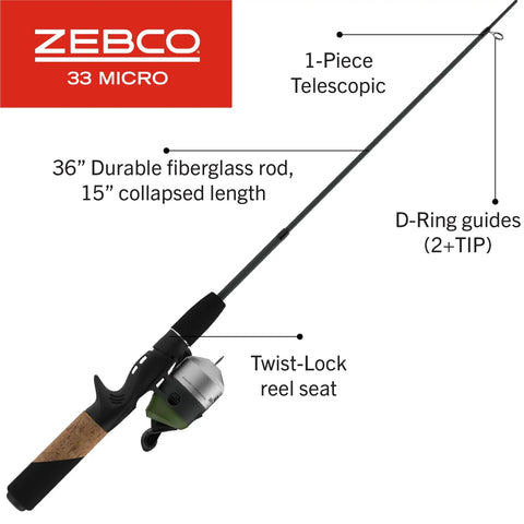 Pocket Sized Micro Adventure Spincast Rod And Reel Combo 36 Inch Telescopic Ultra Light Power Moderate Action Silver And Green