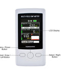 Front view of Pocket EMF Meter With Multi Field Readout Up To 2000mG ELF RF Gauss Meter with 4 digit LCD and buttons