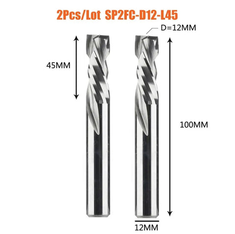 Built Tough Dual Flute Compression Carbide Router Bit For Pro Woodworking Up And Down Cutting, 12mm diameter, 100mm length