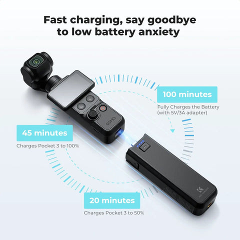 5000mAh Fast Charging Battery Handle For Osmo Pocket 3 And 4 Power Grip With charging times displayed