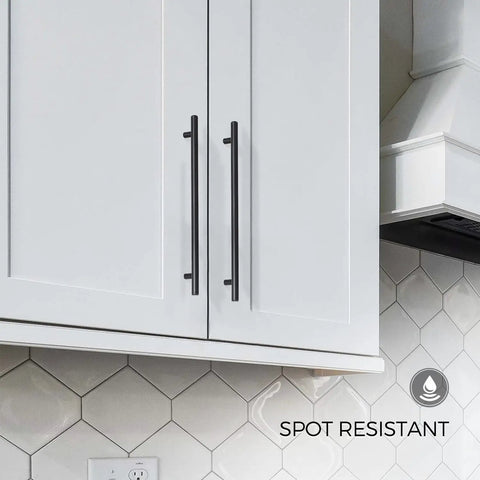 Five Pack 10 Inch Matte Black Cabinet Handles For Kitchen Cabinets And Dresser Drawers, Stainless Steel Pulls with spot resistant finish.