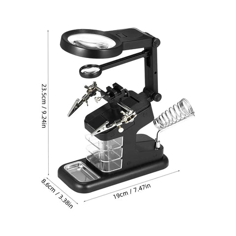 USB Electric Soldering Clamp With 10 LED Magnifying Desk Lamp For Electronics Repair Adjustable Third Hand Tool side view