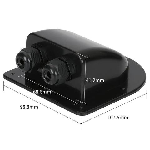 Waterproof ABS Solar Wire Entry Gland Housing For 8 AWG And 10 AWG Cables Built To Last For RVs Boats Yachts Campervans And Rooftop Solar Installations 1 Pack, black dual-hole gland with 107.5mm base