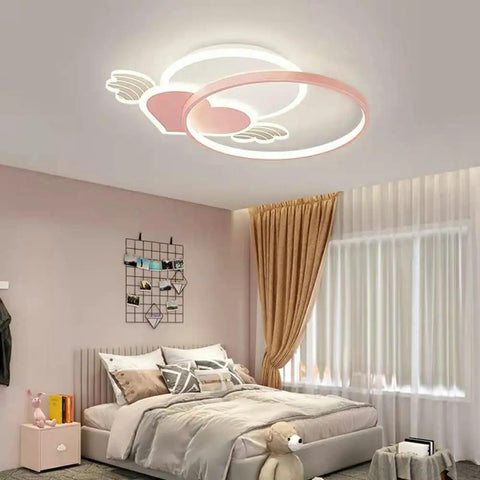 Bedroom with Heart Shaped LED Ceiling Light Pink Modern Flush Mount Acrylic Ceiling Fixture For Bedroom Living Room And Kids Room Soft Ambient Glow Easy Install Energy Efficient Home Lighting Vibe