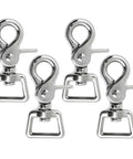 Front view of four nickel-plated die-cast trigger snap hooks with swivel square eye, 2.5-inch, 4-pack