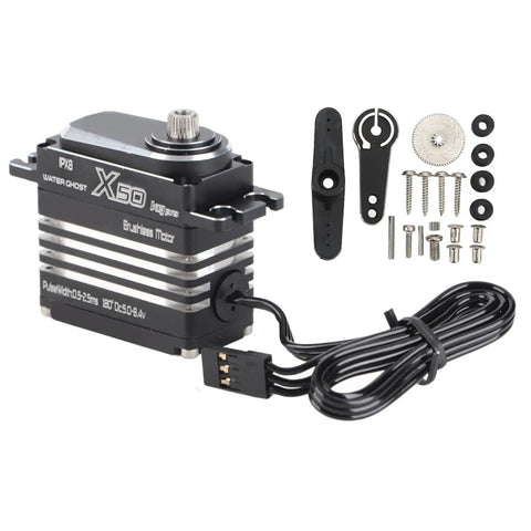 Bad Boy Rc Digital Servo 50kg Torque Heavy Duty Full Metal Cnc Gears Aluminum Alloy Motor Build For Rc Cars Robots Boats with accessories.
