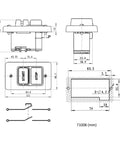 Technical diagram of Dual Voltage Paddle Switch For Woodworking Tools 120 To 230V 28 Amp Single Phase On Off, dimensions shown