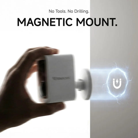Piece Of Cake Setup Brings You Crisp 2K Wireless Security Coverage With Quick Stick Magnetic Mount, Wifi 6 Dual Band, Full Color Night Vision, IP66 Weatherproof Build, Straight Shooter Two Way Audio, Snappy Motion Alerts, And Long Haul Battery mounted easily using magnetic mount.