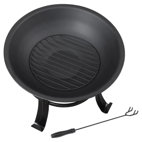 22 Inch Portable Fire Pit For Outdoor Wood Burning Steel Construction With Lightweight Grill Fire Pit Bowl Log Grate And Poker