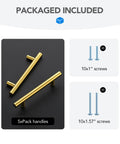 Brushed Brass Cabinet Handles With 3-3/4 Inch Hole Spacing, Stainless Steel Drawer Pulls For Cabinets, Kitchen, Bathroom, And Dresser