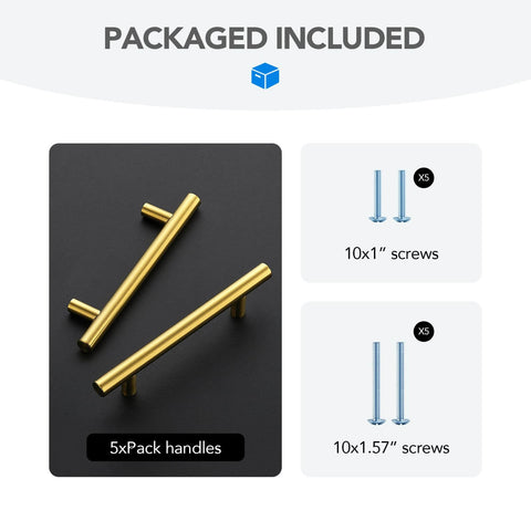 Brushed Brass Cabinet Handles With 3-3/4 Inch Hole Spacing, Stainless Steel Drawer Pulls For Cabinets, Kitchen, Bathroom, And Dresser