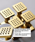 Polished gold square spray heads of Six Piece Adjustable Massage Body Shower Jets In Wall Shower System with silicone nozzles.