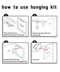 how to use hanging kit instructions with four steps detailing hook attachment and wall mounting