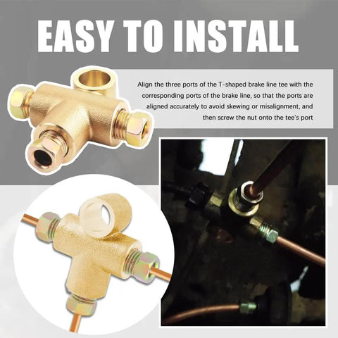 Rustproof Copper Brake Line Tee Union With Three Inverted Male Nuts For Three Way Brake Line Fittings Car Accessories Replacement Essential Brake Lines Connector For Easy Pipe Linking No Fuss Leak Safe Durable, 3/16 in