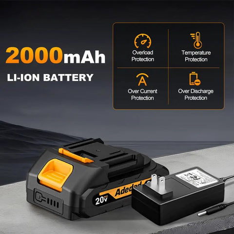 20V 2000mAh battery and charger for Cordless Impact Wrench Half Inch Drive With Brushless Motor, 20V, 406 Nm Torque, 4.0Ah Battery