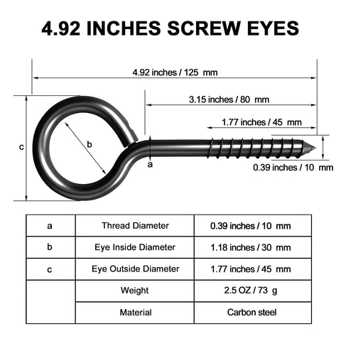 Heavy Duty Screw In Eye Hooks Black Stainless Steel 5 Inch 500 Lbs Load Rating Solid Loop Bolts For Indoor Outdoor Wall Mounting Built Tough As Nails And Designed To Handle Heavy Daily Grind