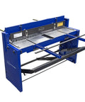 Heavy Duty Kickass Cast Iron Manual Stomp Shear Machine For Cutting Thick Sheet Metal And Aluminum Up To 14 Gauge With Razor Sharp Tool Steel Blades, showcasing the front view and cutting base.