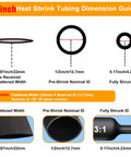 Heat shrink tubing dimension guide: 1/2 in nominal ID, 3:1 shrink; shows flattened width 0.87 in and shrunk ID 0.17 in