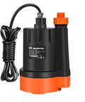 Submersible Water Pump One Third HP 2500GPH Portable Electric Utility Pump For Clean Water Drainage Super Handy For Pool Draining Flood Cleanup Basement Wet Areas And More. Black and orange compact design with cord