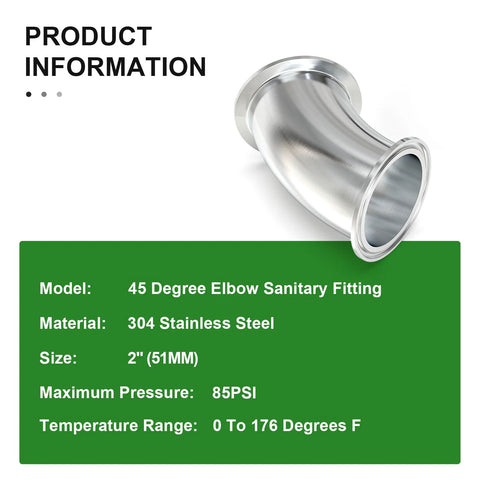 2-inch 304 stainless steel 45-degree sanitary elbow with flange and gasket set