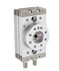 Pneumatic rotary actuator, double-acting rack-and-pinion, 20mm bore, silver aluminum body