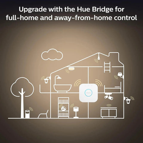 Diagram showing Hue Bridge functionality with White Ambiance BR30 LED Smart Bulbs With Bluetooth Control integrating in home setup