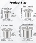 20 Piece Dowel And Tenon Center Transfer Plugs Set For Woodworking, sizes 6mm to 12mm, shown with measurements and quantity.