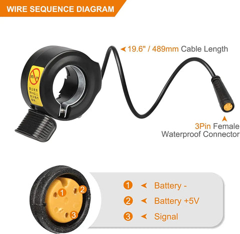 Waterproof 3Pin Thumb Throttle For Mid Drive Electric Bike Kits Fits BBS Series UART 5.0 To 5.8 Long 19 Inch Length Durable Accelerator For Electric Bike Conversions And Upgrades DIY Friendly