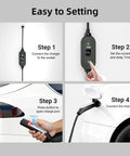 Step-by-step guide showing Top Shelf Level 2 And Level 1 Electric Vehicle Charger For Tesla Mobile Charging setup.