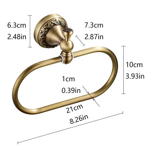 Oval Towel Ring In Brushed Bronze Finish With Antique Brass Look Exquisite Carved Pattern Wall Mounted Hand Towel Holder