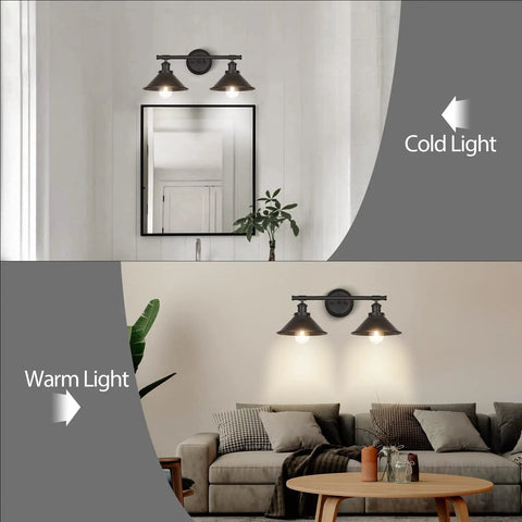 Black Two Light Vanity Wall Sconce for Farmhouse Bathrooms Over Mirror Lighting in living room and bathroom settings