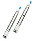 Rock Solid Workhorse Built Tough For Home Upgrade Projects Smooth Gliding Ball Bearing Runners Drawer Slides with blue handles.