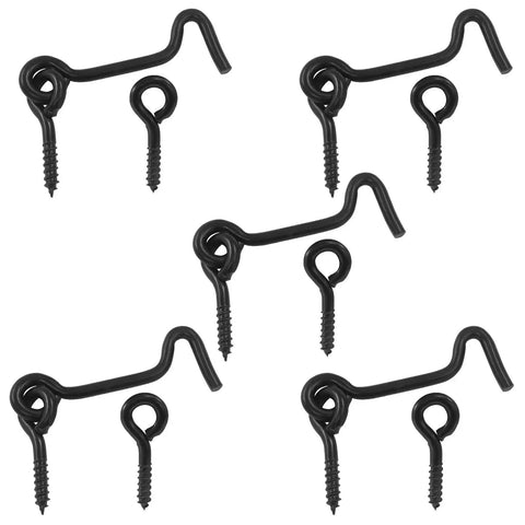 Beefy 5 Pack Swivel Hook And Eye Latches For Barn Gates Windows And Doors Legit Heavy Duty Steel Security Hooks, black iron.