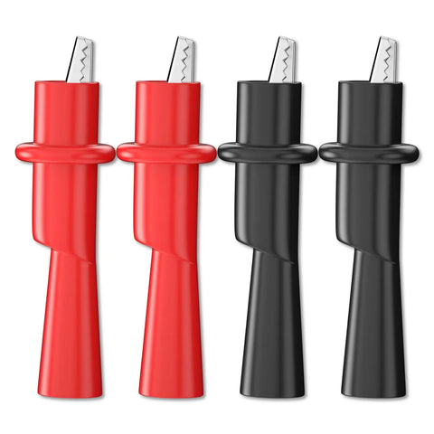 Push On Alligator Clips Set For Multimeters, 4 Pack Insulated Crocodile Clamps, red and black, nickel plated, 2mm probe