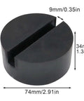 Heavy Duty Rubber Jack Pad With Anti Slip Rail Adapter Universal Car Lift Support Block Protects Undercarriage Jack Points Durable Wear Resistant Ideal For Most Cars Like Honda Toyota Nissan Hyundai Mazda And More, shown with dimensions 74mm x 34mm.