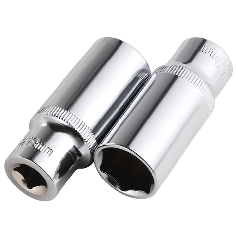2-Piece 19mm Deep Sockets Set For Three Eighths Inch Drive 6-Point Corrosion Resistant on white background