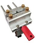 Compact Bench Vise with red handle, metal clamps and 360 Degree Rotating Base Quick Release for home workshop use.