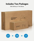 L Shaped Standing Desk With Electric Height Adjustment And Drawers 55 Inch By 23.6 Inch Walnut One Piece Desk Surface Four Memory Presets For Your Dope Home Office Setup And Computer Workstation packaging in two boxes