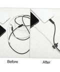 Before and after wire management using Heavy Duty Black Plastic Saddle Cable Tie Clips With Screw Fixing 100 Piece Kit.