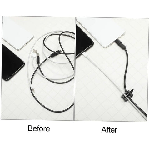 Before and after wire management using Heavy Duty Black Plastic Saddle Cable Tie Clips With Screw Fixing 100 Piece Kit.